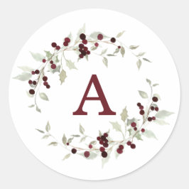 Holly Berry Krans Monogram Letter Ronde Sticker