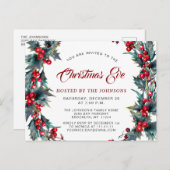 Holly Berry krans Waterverf Kerstavond Feest Briefkaart (Voorkant / Achterkant)