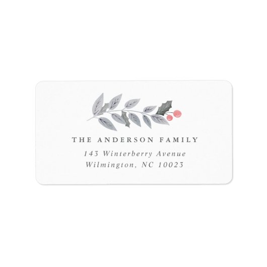 Holly Berry Leaf Branch Garland Holiday Kerstmis Etiket (Voorkant)