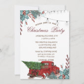 Holly Berry, Licht, Red Truck Kerstparty Kaart (Voorkant)