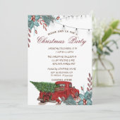 Holly Berry, Licht, Red Truck Kerstparty Kaart (Staand voorkant)