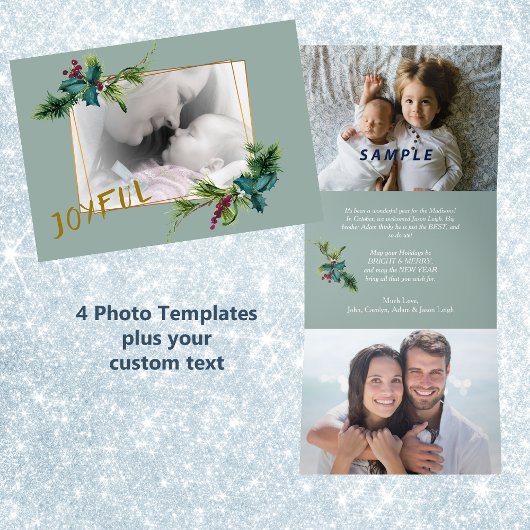 Holly Berry Lijst 4 Foto Trifold Christmas Kaart
