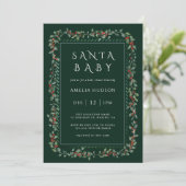 Holly Berry Lijst Santa Baby shower Forest Green Kaart (Staand voorkant)
