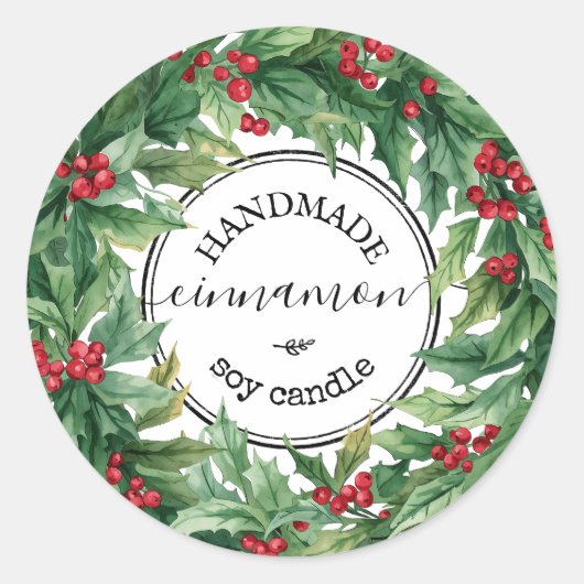 Holly Berry maretak Script Productlabel Ronde Sticker (Voorkant)