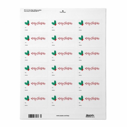 Holly Berry Merry-kerstcadeaulabel Etiket (Full Sheet)