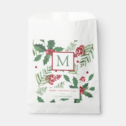 Holly Berry Merry kerstmonogram Bedankzakje (Voorkant)