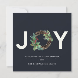 HOLLY BERRY NAVY JOY WREATH CHRISTMAS CORPORATE FEESTDAGENKAART