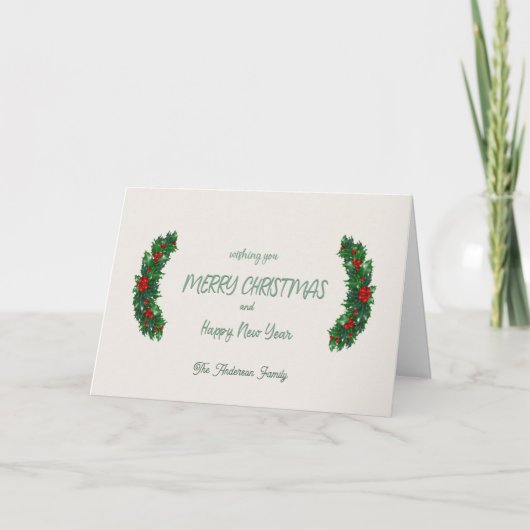 Holly Berry  niet-foto kerst Feestdagen Kaart (Voorkant)