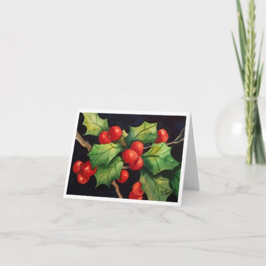 Holly Berry Night Notecard Feestdagen Kaart (Voorkant)