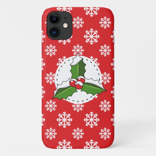 Holly Berry on Red White Snowflakes Pattern Case-Mate iPhone Case (Achterkant)