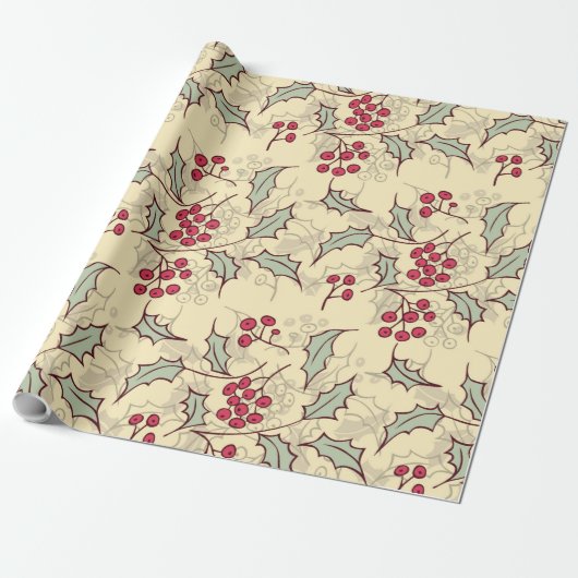 Holly berry-ontwerp cadeaupapier (Uitgerold)