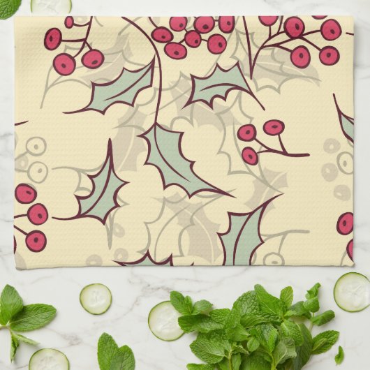 Holly berry-ontwerp theedoek (Gevouwen)