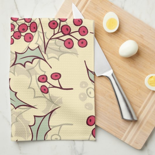 Holly berry-ontwerp theedoek (Quarter Fold)