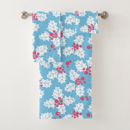 Holly berry op blauw bad handdoek (Insitu)