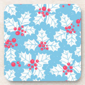Holly berry op blauw bier onderzetter (Voorkant)