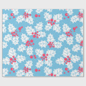 Holly berry op blauw cadeaupapier (Vlak)