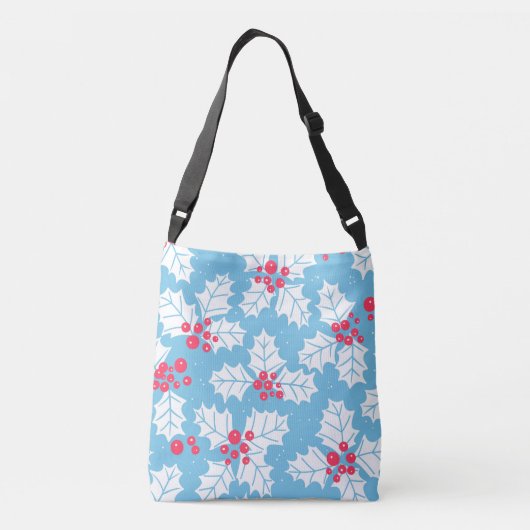 Holly berry op blauw crossbody tas (Achterkant)