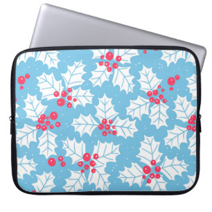 Holly berry op blauw laptop sleeve