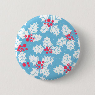 Holly berry op blauw ronde button 5,7 cm