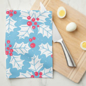 Holly berry op blauw theedoek (Quarter Fold)