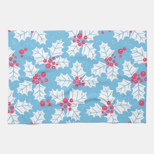 Holly berry op blauw theedoek (Horizontaal)