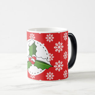 Holly Berry op Red White Snowflakes Pattern Magische Mok