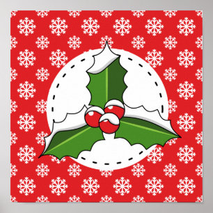 Holly Berry op Red White Snowflakes Pattern Poster