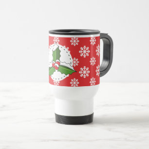 Holly Berry op Red White Snowflakes Pattern Reisbeker