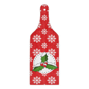 Holly Berry op Red White Snowflakes Pattern Snijplank