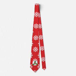Holly Berry op Red White Snowflakes Pattern Stropdas