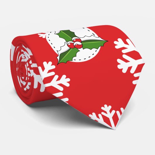 Holly Berry op Red White Snowflakes Pattern Stropdas (Opgerold)