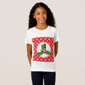 Holly Berry op Red White Snowflakes Pattern T-shirt (Voorkant volledig)