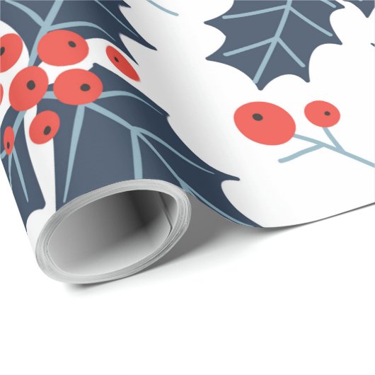 Holly berry op wit cadeaupapier (Rol Hoek)
