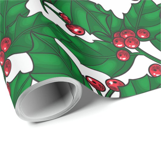 Holly berry op wit cadeaupapier (Rol Hoek)