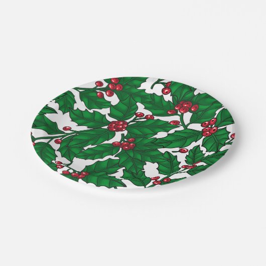 Holly berry op wit papieren bordje (Gekanteld)