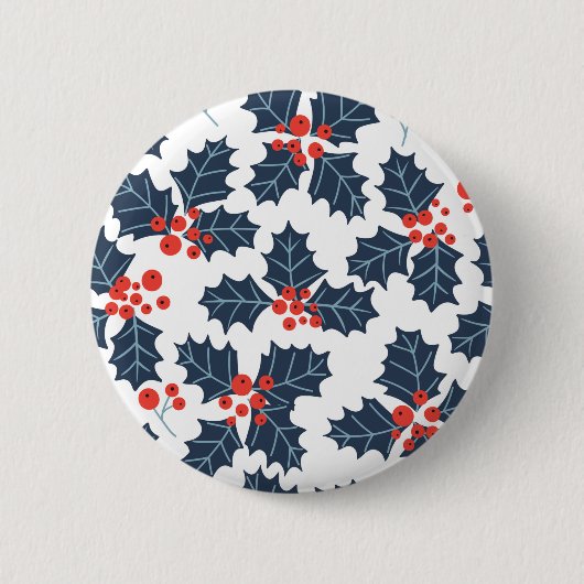Holly berry op wit ronde button 5,7 cm (Voorkant)