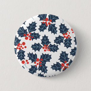 Holly berry op wit ronde button 5,7 cm