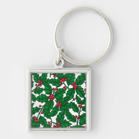 Holly berry op wit sleutelhanger (Voorkant)