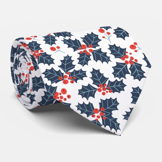 Holly berry op wit stropdas (Opgerold)