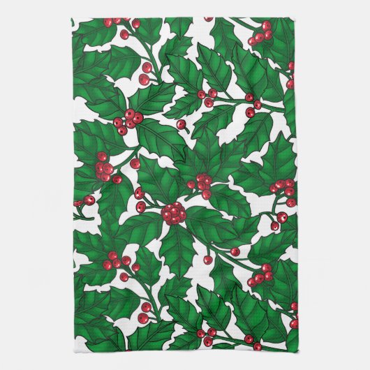 Holly berry op wit theedoek (Verticaal)