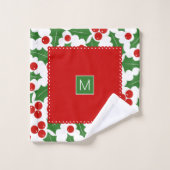 Holly berry patroon, scalloped grenst Kerstmis Bad Handdoek (Wasdoekje)