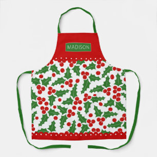 Holly berry patroon scalloped grenst Kerstmis Schort