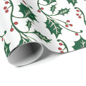 Holly Berry Pattern Cadeaupapier (Rol Hoek)