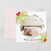 Holly berry Peace Love Joy kerstfoto Feestdagenkaart (Voorkant / Achterkant)