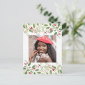 Holly Berry Personalized Photo Memorial Christmas Briefkaart (Staand voorkant)