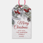 Holly Berry Pine Branch Rustieke Kerstvakantie Cadeaulabel (Voorkant)
