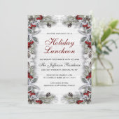 Holly Berry Pine Cones Branch Holiday Luncheon Kaart (Staand voorkant)