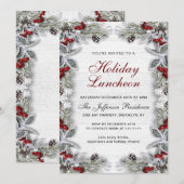 Holly Berry Pine Cones Branch Holiday Luncheon Kaart (Voorkant / Achterkant)