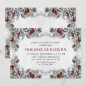 Holly Berry Pine Cones Branch HOLIDAY LUNCHEON Kaart (Voorkant / Achterkant)