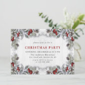 Holly Berry Pine Cones Branch Kerstparty Kaart (Staand voorkant)